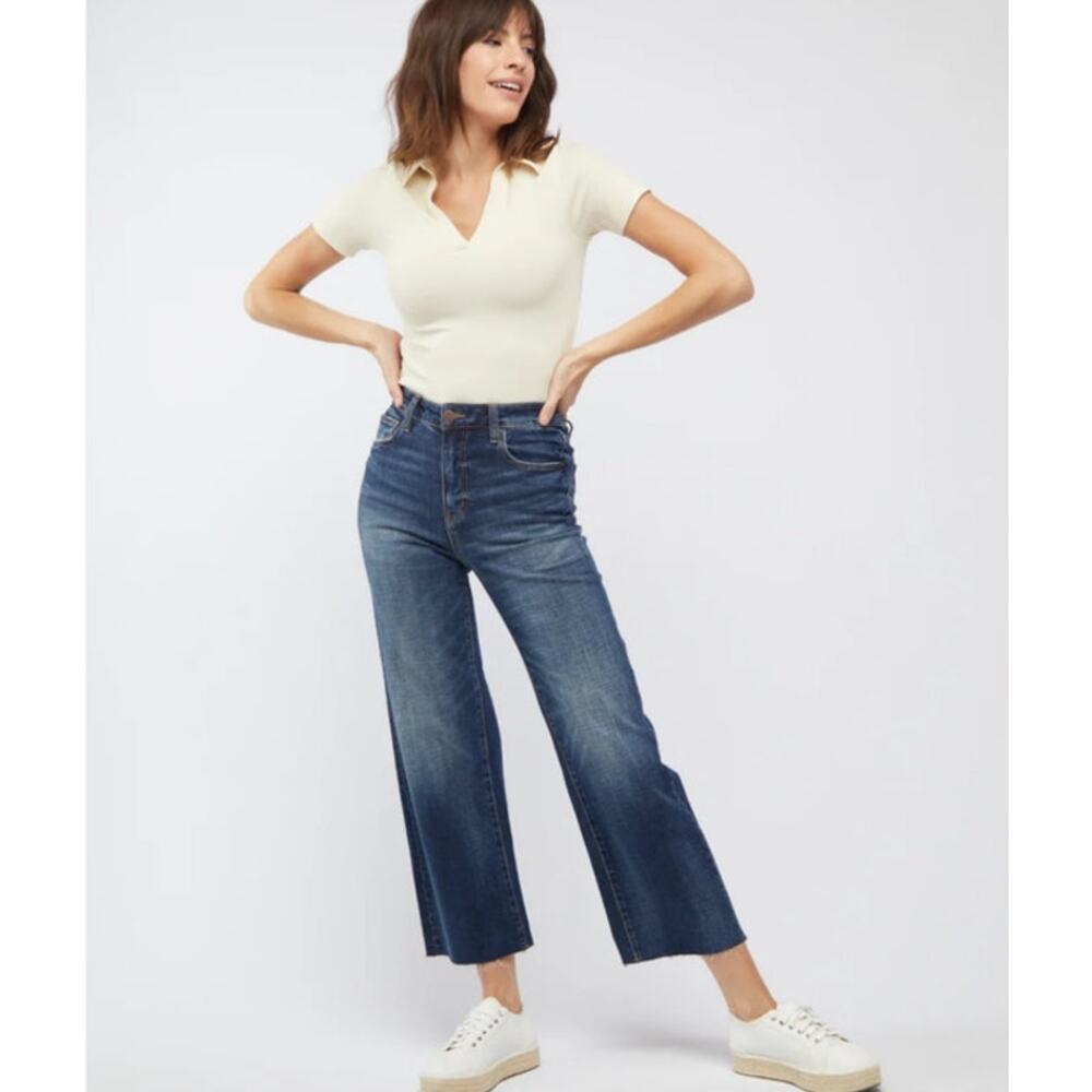 NWT Oliver Logan Aberdeen Wide Leg Crop Jeans in Dark Aged Vintage Size 30